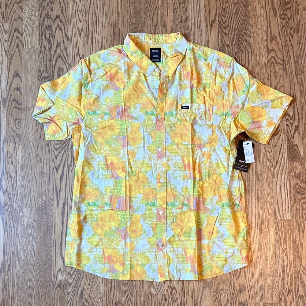 RVCA Yellow and White Floral Casual Shirt